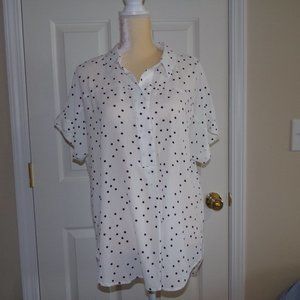 Women's Blouse/Top, Vince Camuto, White with black polka dots, V Neck, Size L